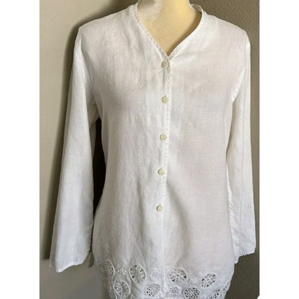J. Jill Linen Embroidered Button Down Top‎ Lightweight Blouse White S